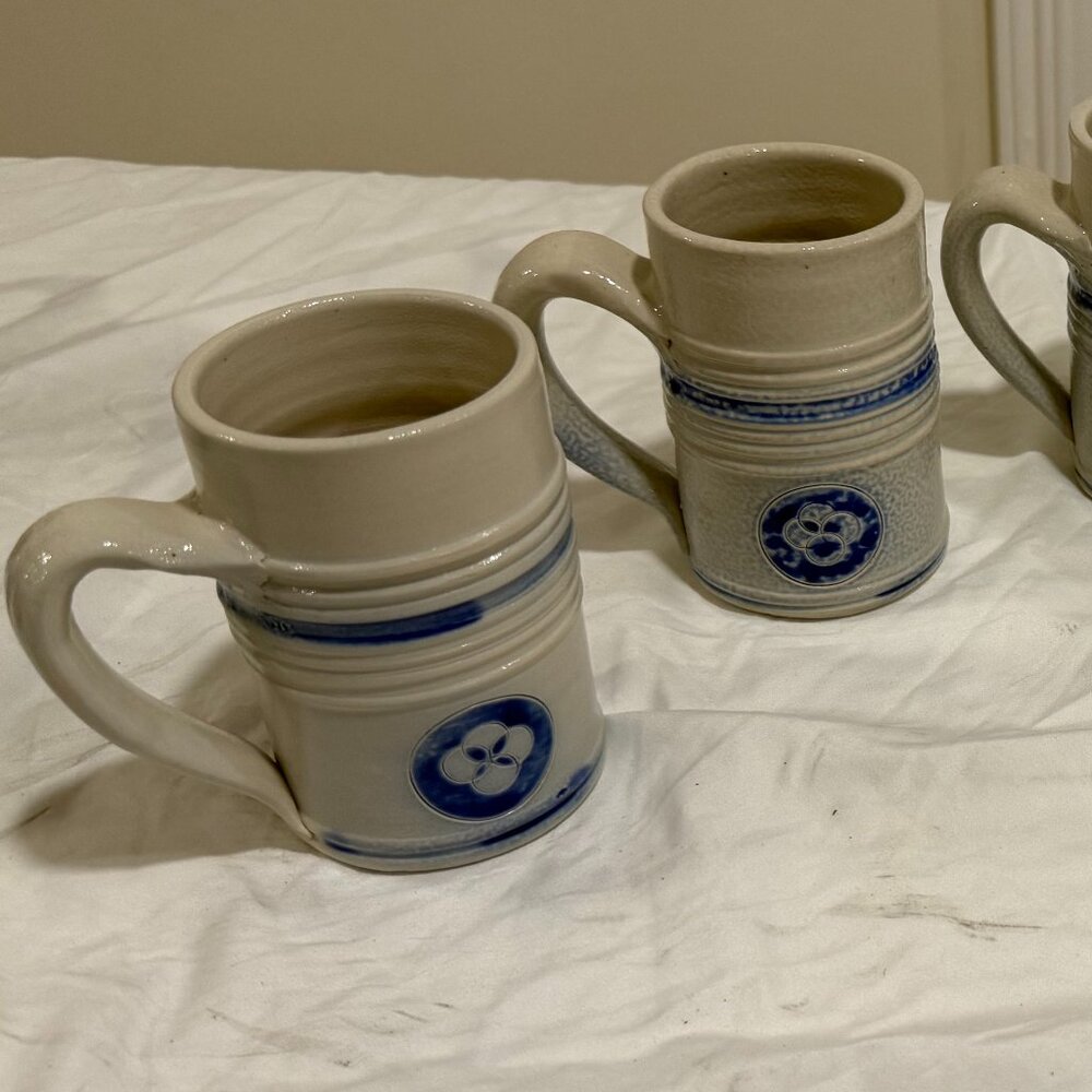Williamsburg Pottery Blue  Cobalt 5" Salt Glazed Handmade :Mug Stein Set of 5